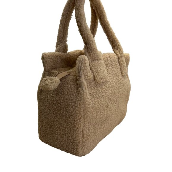 J.Crew Tan Sherpa With Zip Closure & Dual Handles Structured Tote Bag - New - Picture 2 of 10